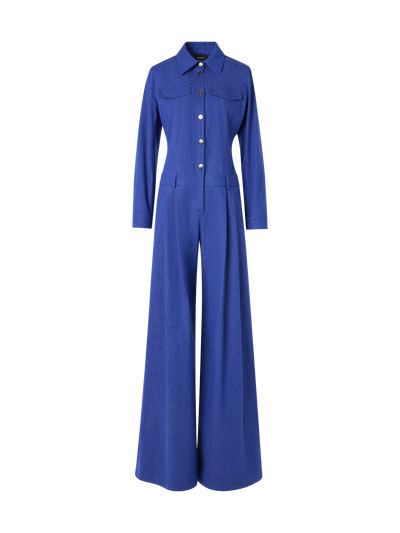Designer Hellan Fitted Jumpsuit in Cotton Denim - blue