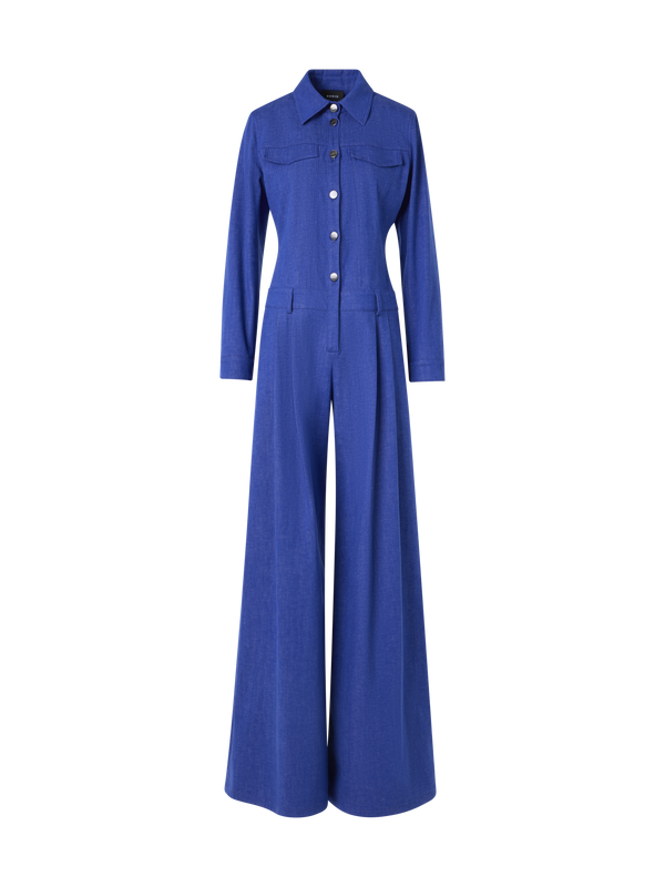 Designer Hellan Fitted Jumpsuit in Cotton Denim - blue