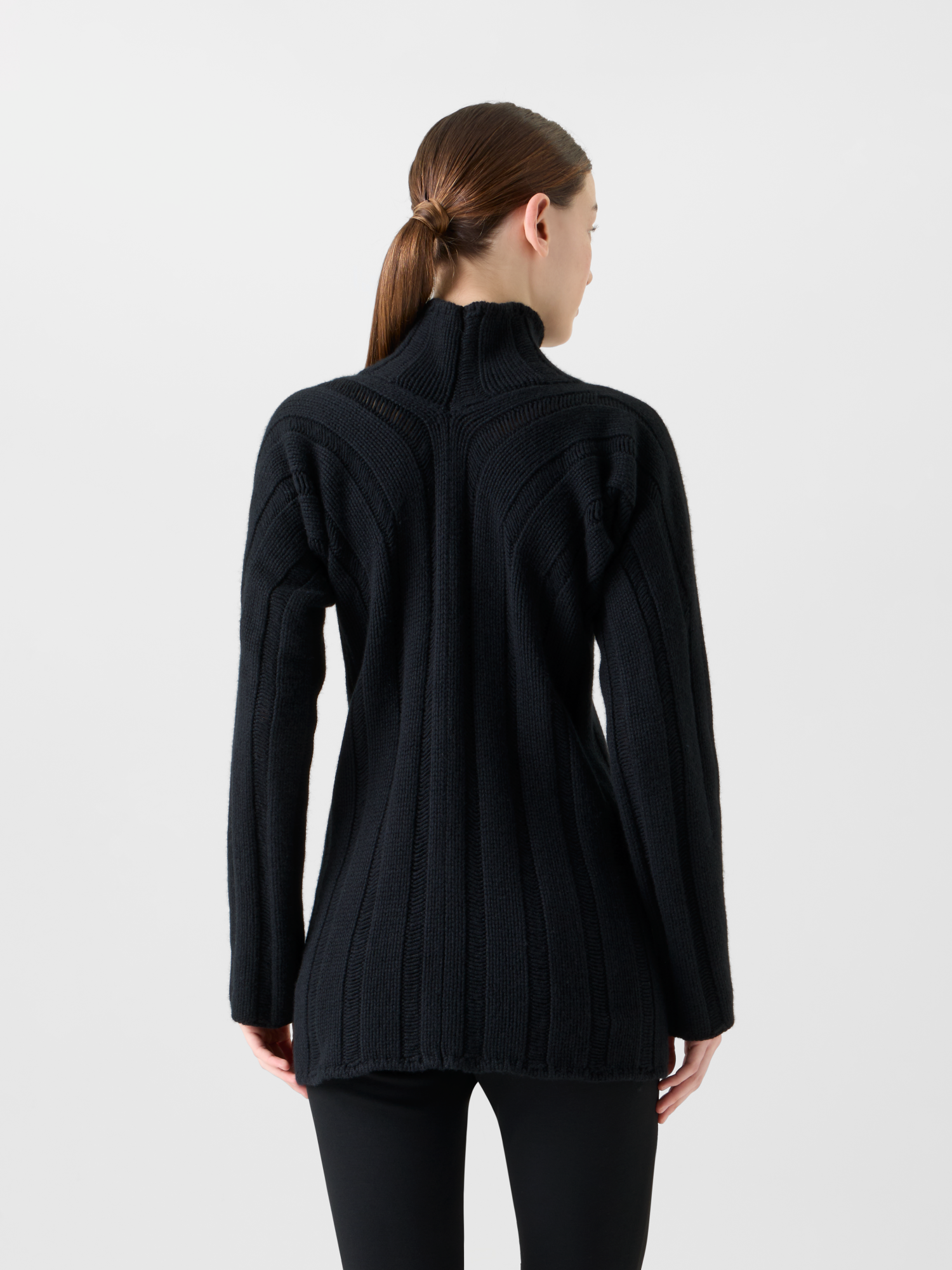 Designer Maxi Rib Cashmere Mock Neck Sweater - black - neutral 