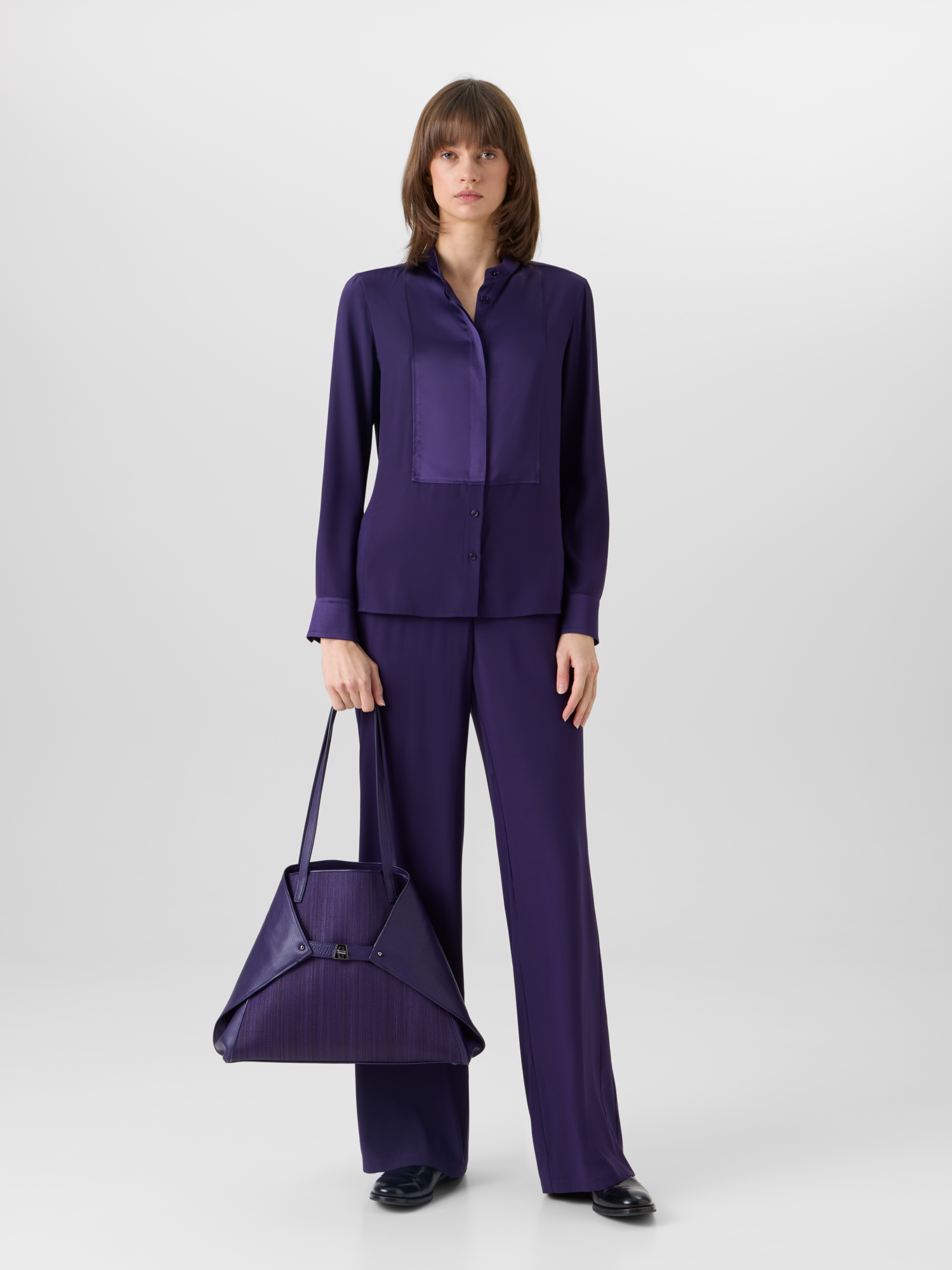 Designer Filibert Straight-Leg Pants in Stretch Silk - purple 