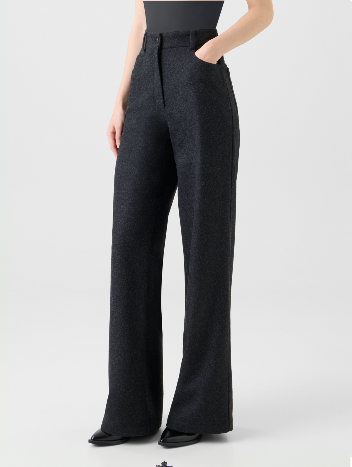Designer Wide Heavy Wool Flannel Pants - neutral - grey #editorial
