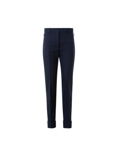 Designer Cropped Tapered Stretch Wool Flannel Pants - neutral - navy - blue