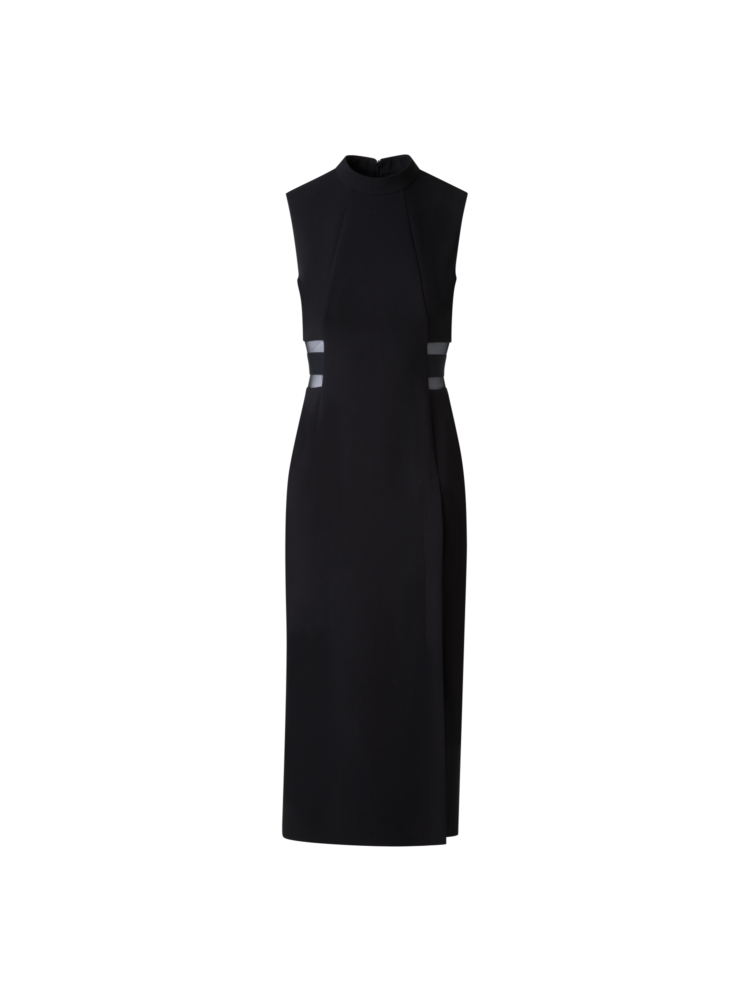 Designer Evening Sheath Dress with Tulle Waist Inset - black