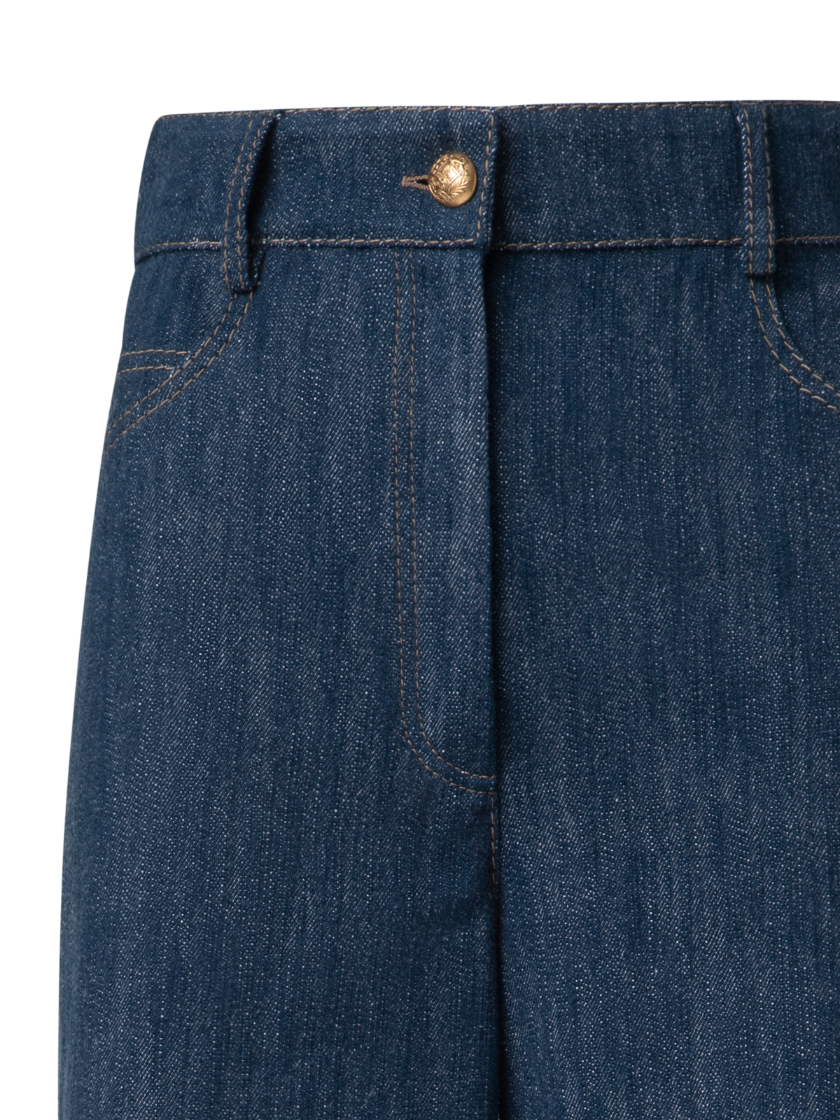 Designer Wide Cotton Wool Denim Stretch Pants - navy - blue