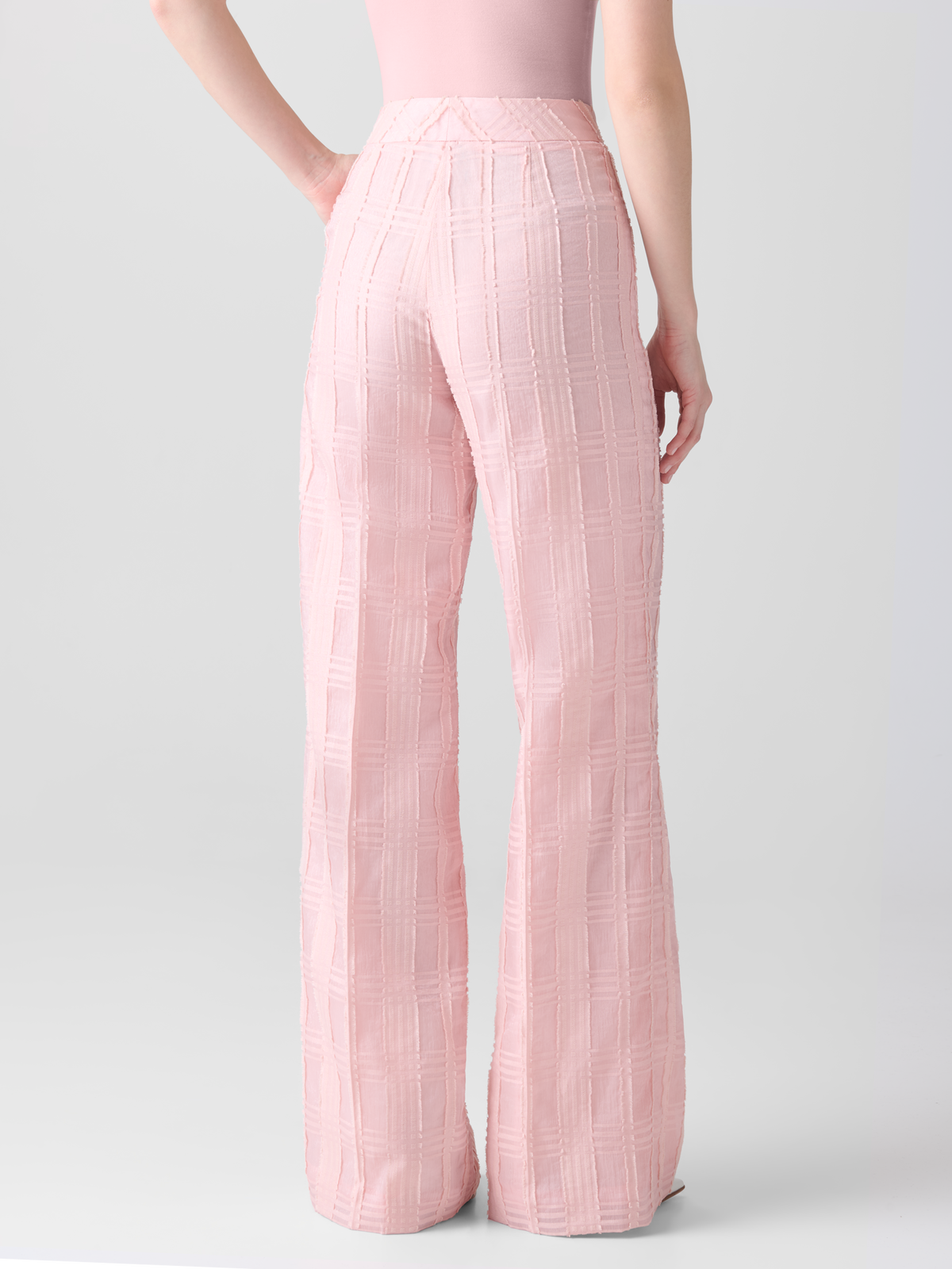 Designer Straight Wide Cotton Plaid Pants - pastel - pink #editorial