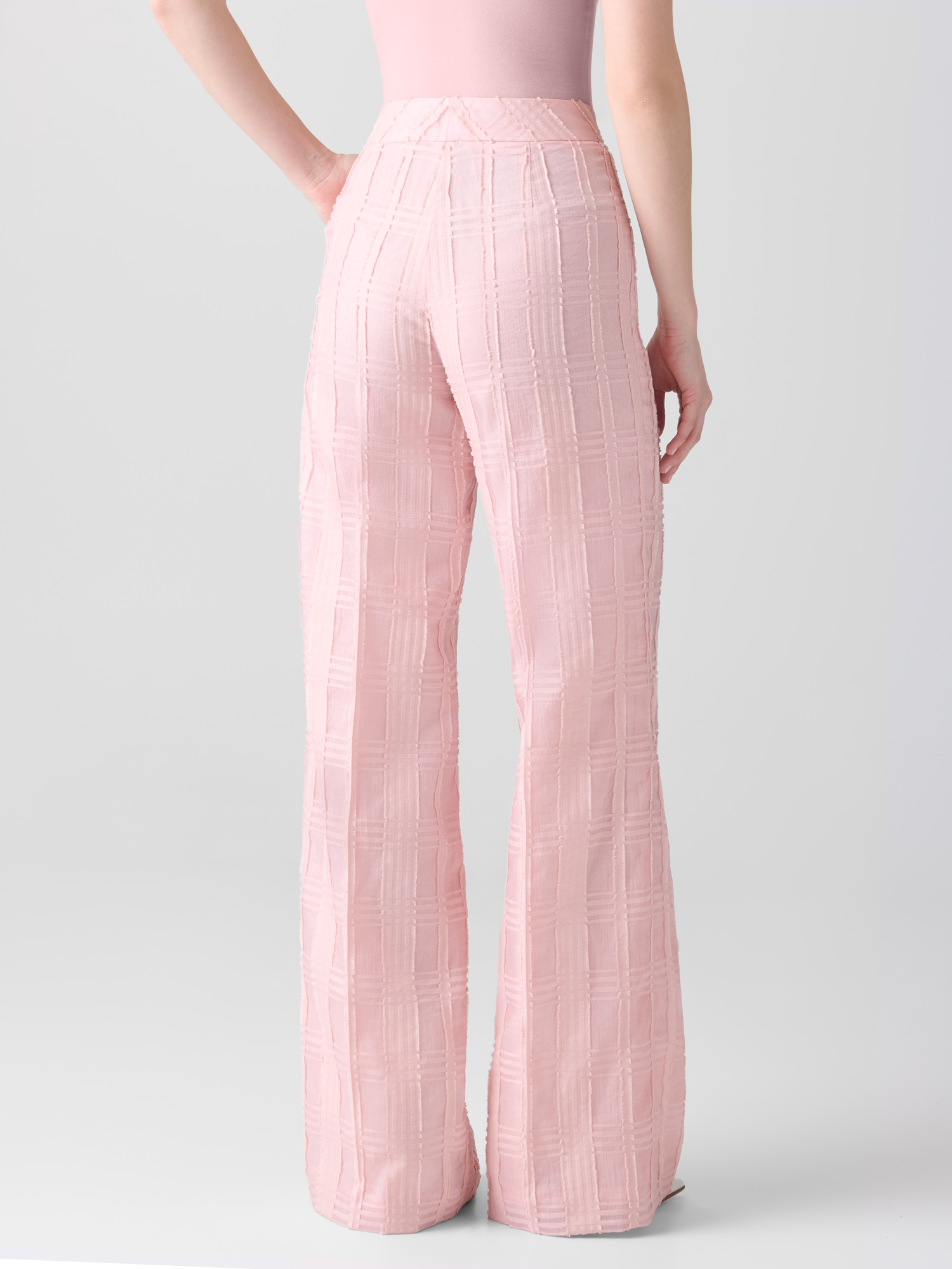 Designer Straight Wide Cotton Plaid Pants - pastel - pink 