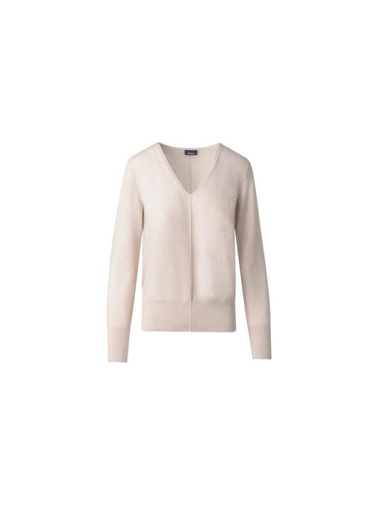 Designer 100% Cashmere V-Neck Knit Sweater - neutral - beige
