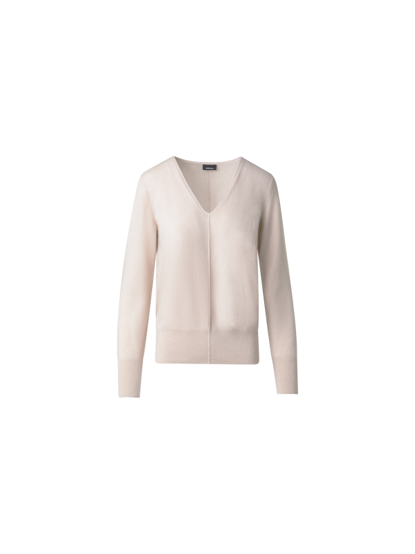 Designer 100% Cashmere V-Neck Knit Sweater - neutral - beige