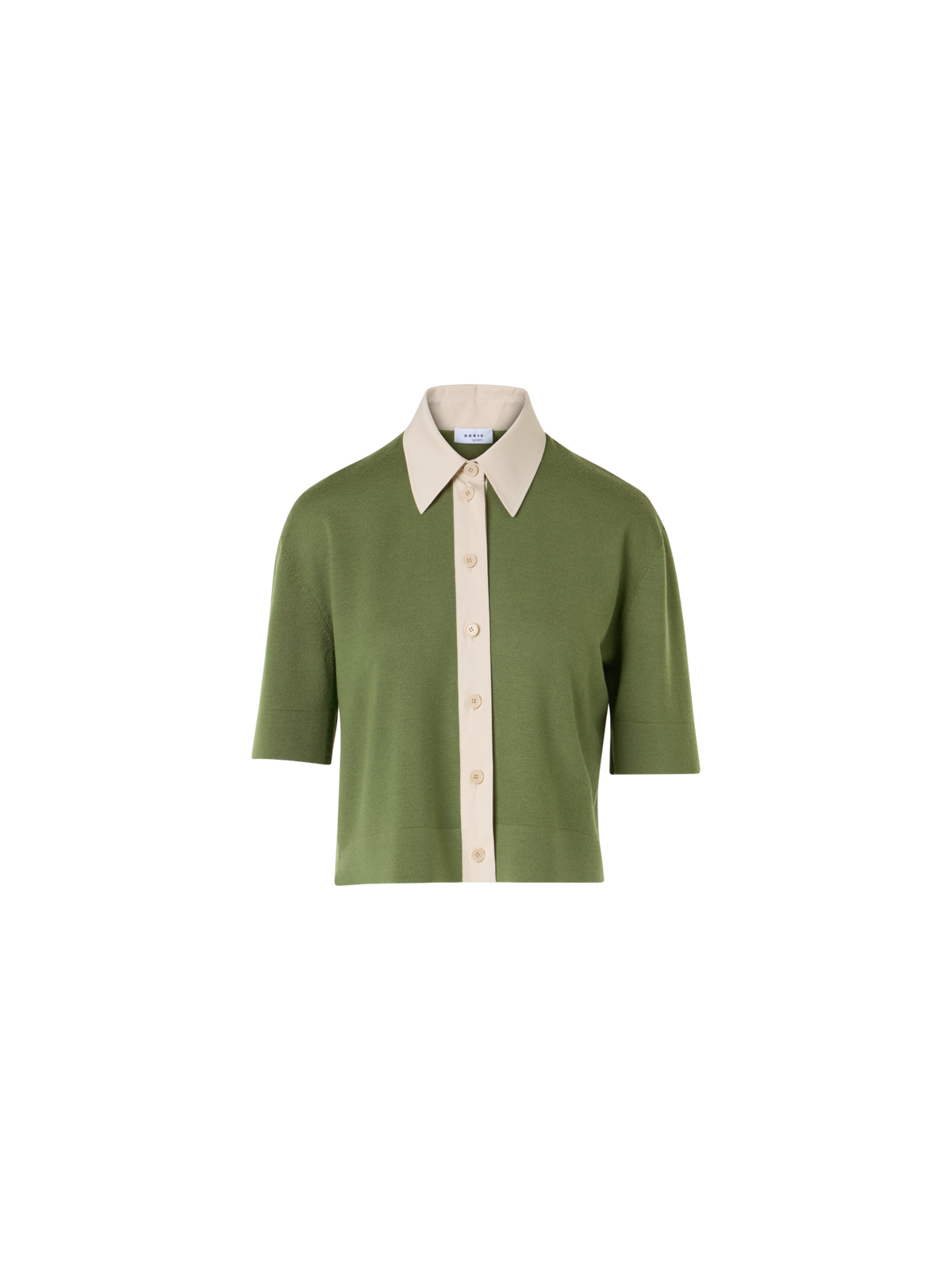 Designer Short-Sleeve Merino Wool Knit Polo Cardigan - green
