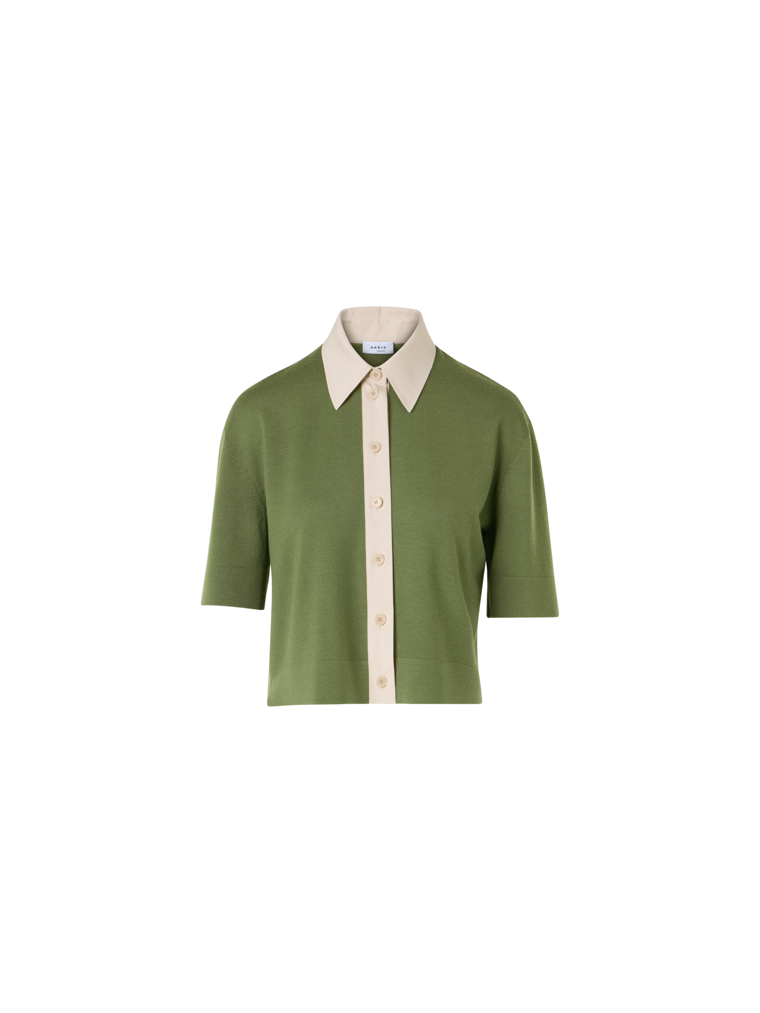 Designer Short-Sleeve Merino Wool Knit Polo Cardigan - green
