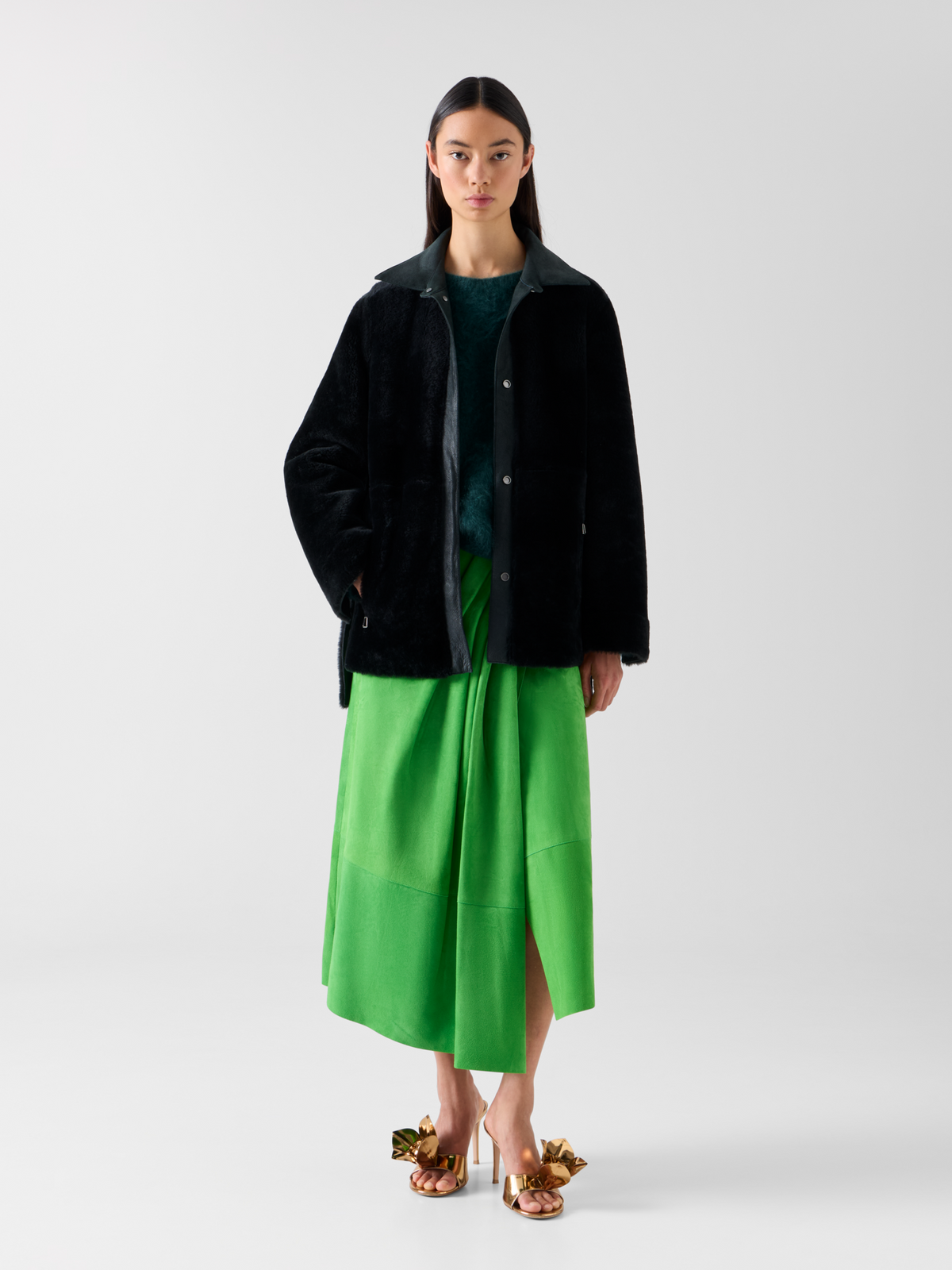 Designer Reversible Merinillo Lambskin Shirt Jacket - black - green #editorial