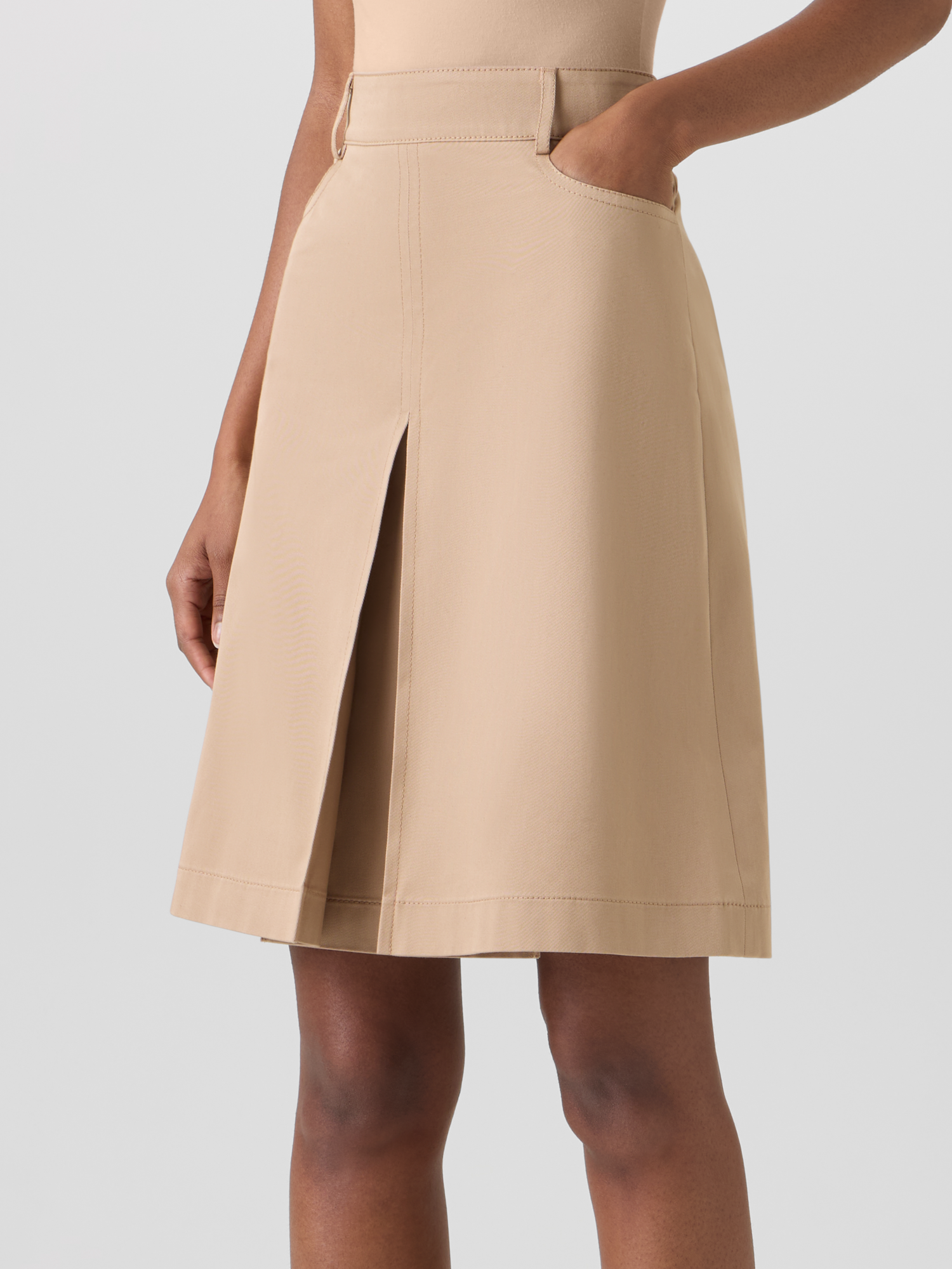 Designer A-Line Cotton Gabardine Skirt - beige 