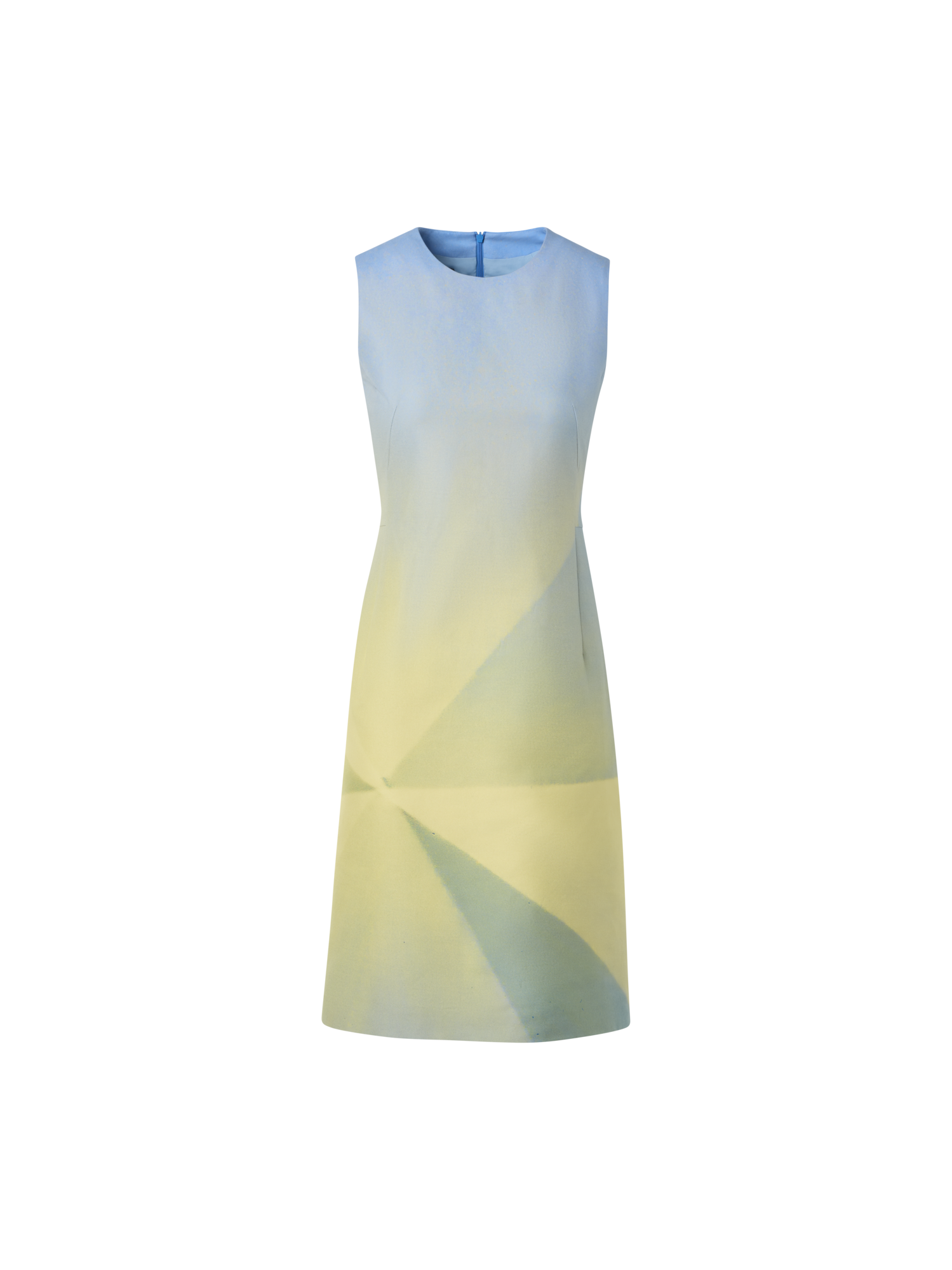 Designer Silk Cotton Double-Face Dress with Sunbeam Print - blue - multicolor - yellow