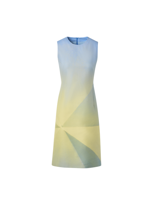 Designer Silk Cotton Double-Face Dress with Sunbeam Print - blue - multicolor - yellow