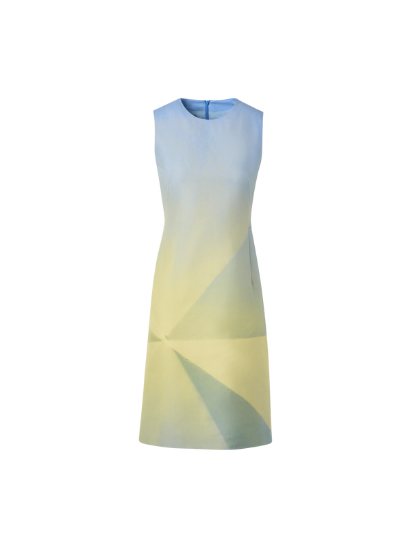 Designer Silk Cotton Double-Face Dress with Sunbeam Print - blue - multicolor - yellow