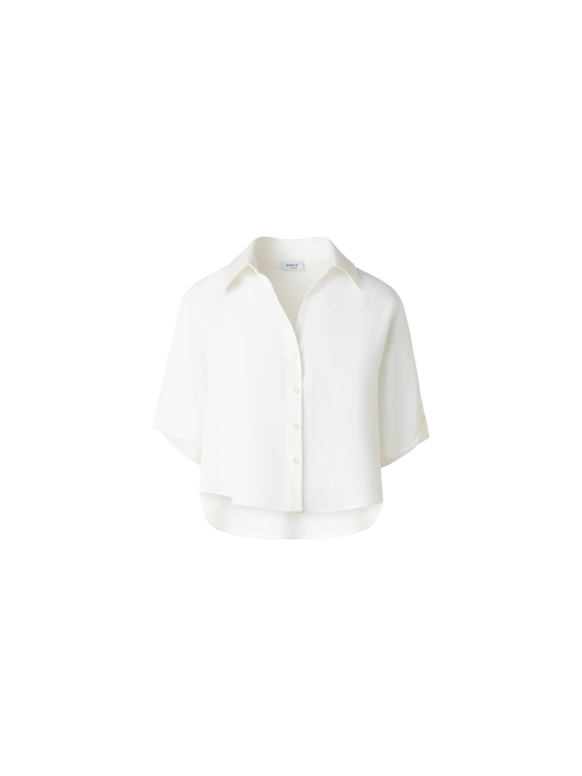 Designer Cropped Washed Linen Blouse - neutral - ecru - white