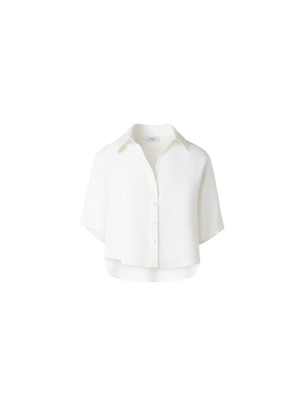 Designer Cropped Washed Linen Blouse - neutral - ecru - white