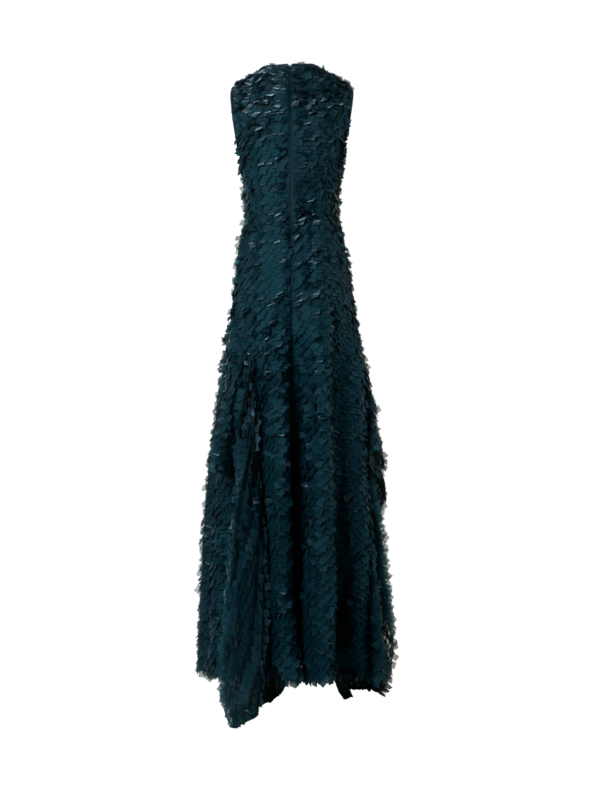 Designer Asymmetrical Gown in Layered Organza Tiles - green