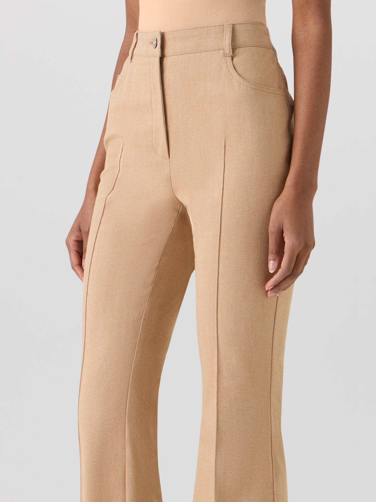 Designer Farid Bootcut Pants in Stretch-Cotton Denim - beige #editorial