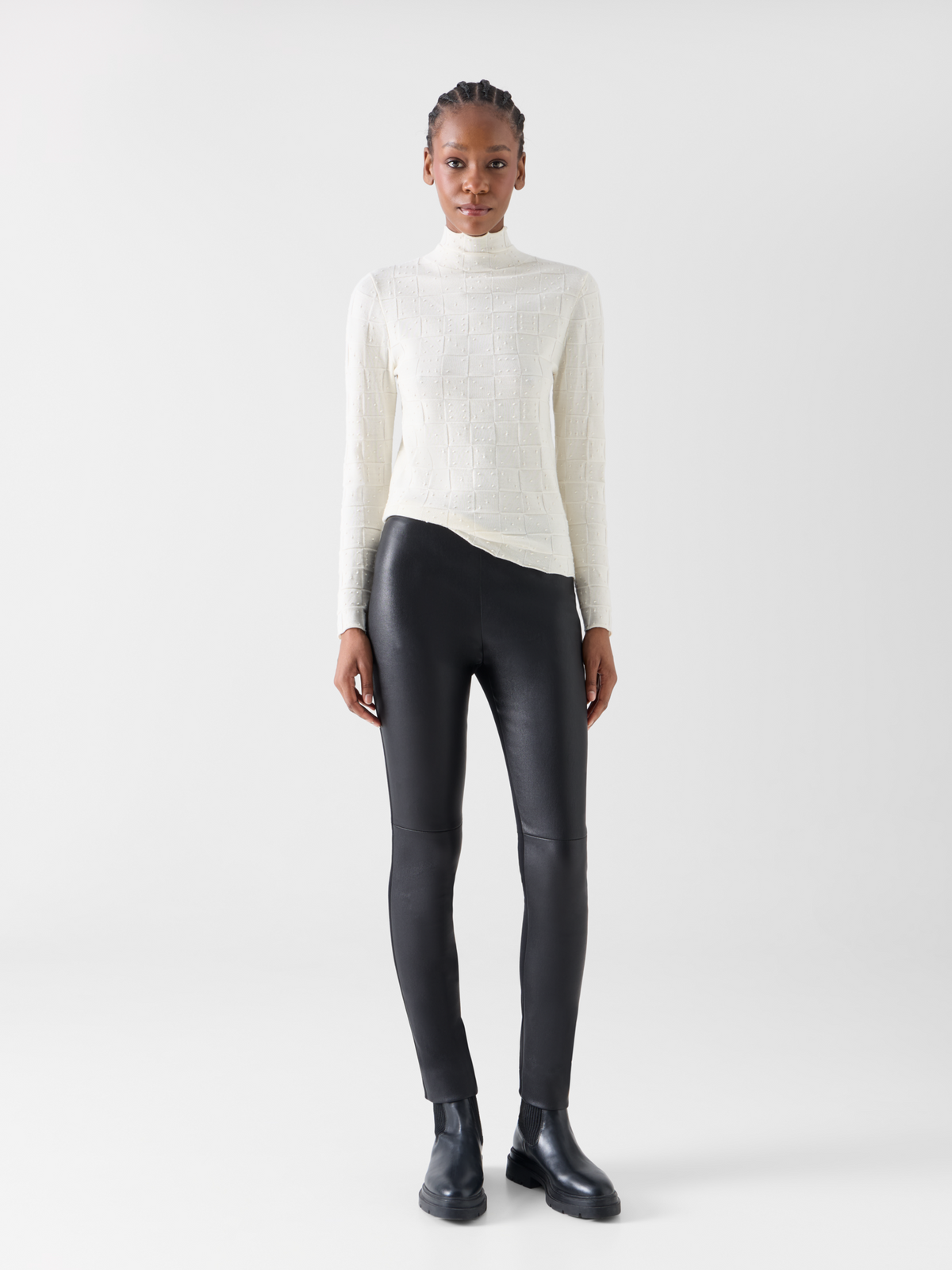 Designer Fitted Wool Sweater with 3D Dice Knit - ecru 