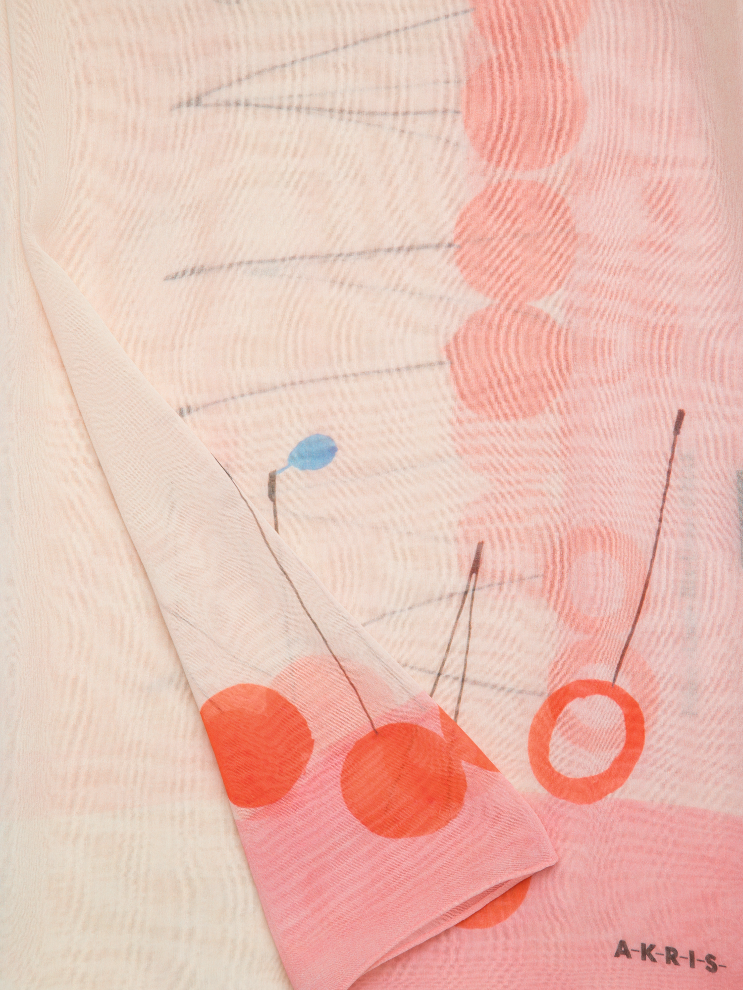 Designer Scarf in Cotton Silk with Cherries Print - multicolor - red