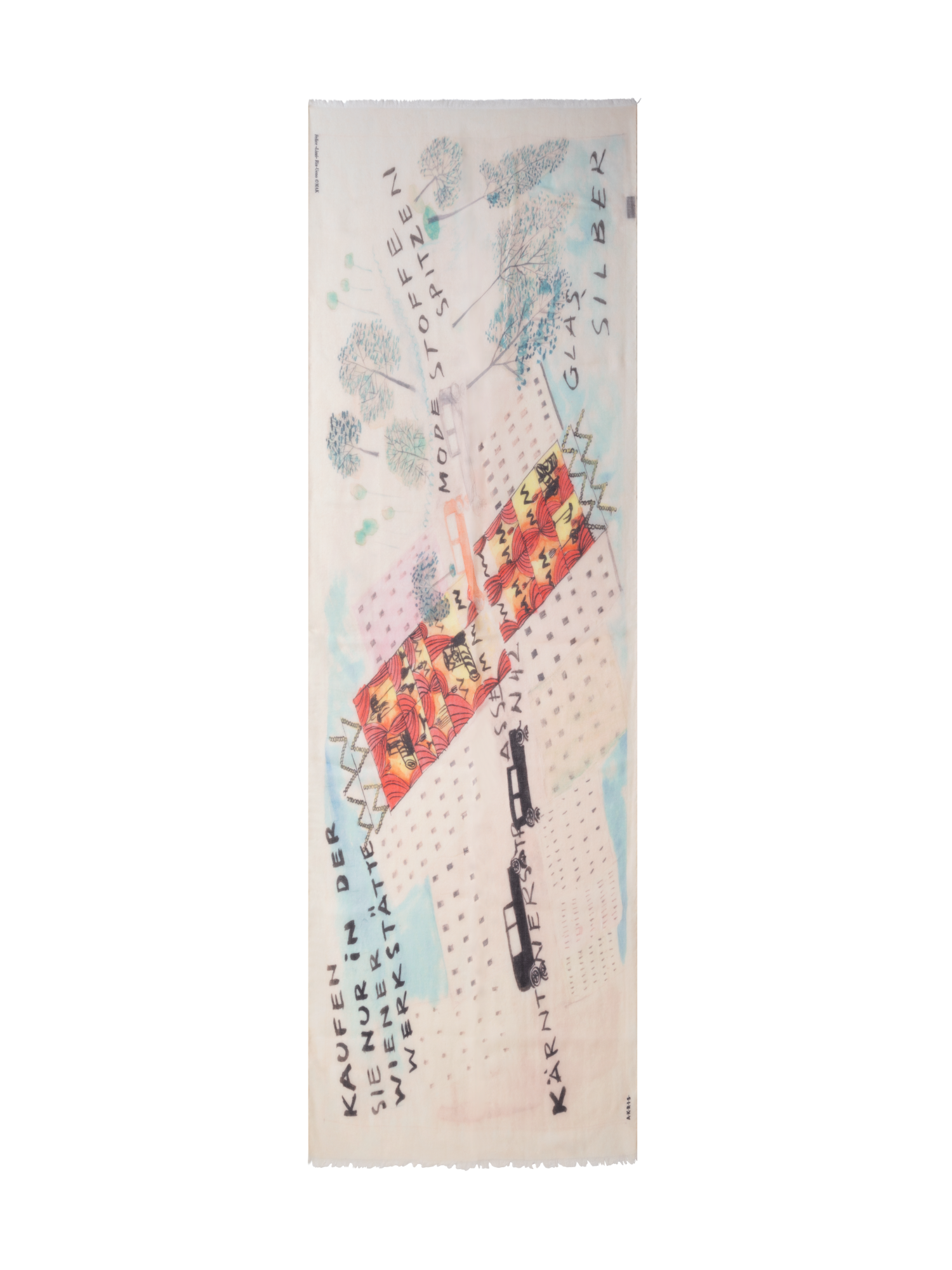 Designer Cashmere Scarf with "Kärntner Strasse 42" Print - multicolor