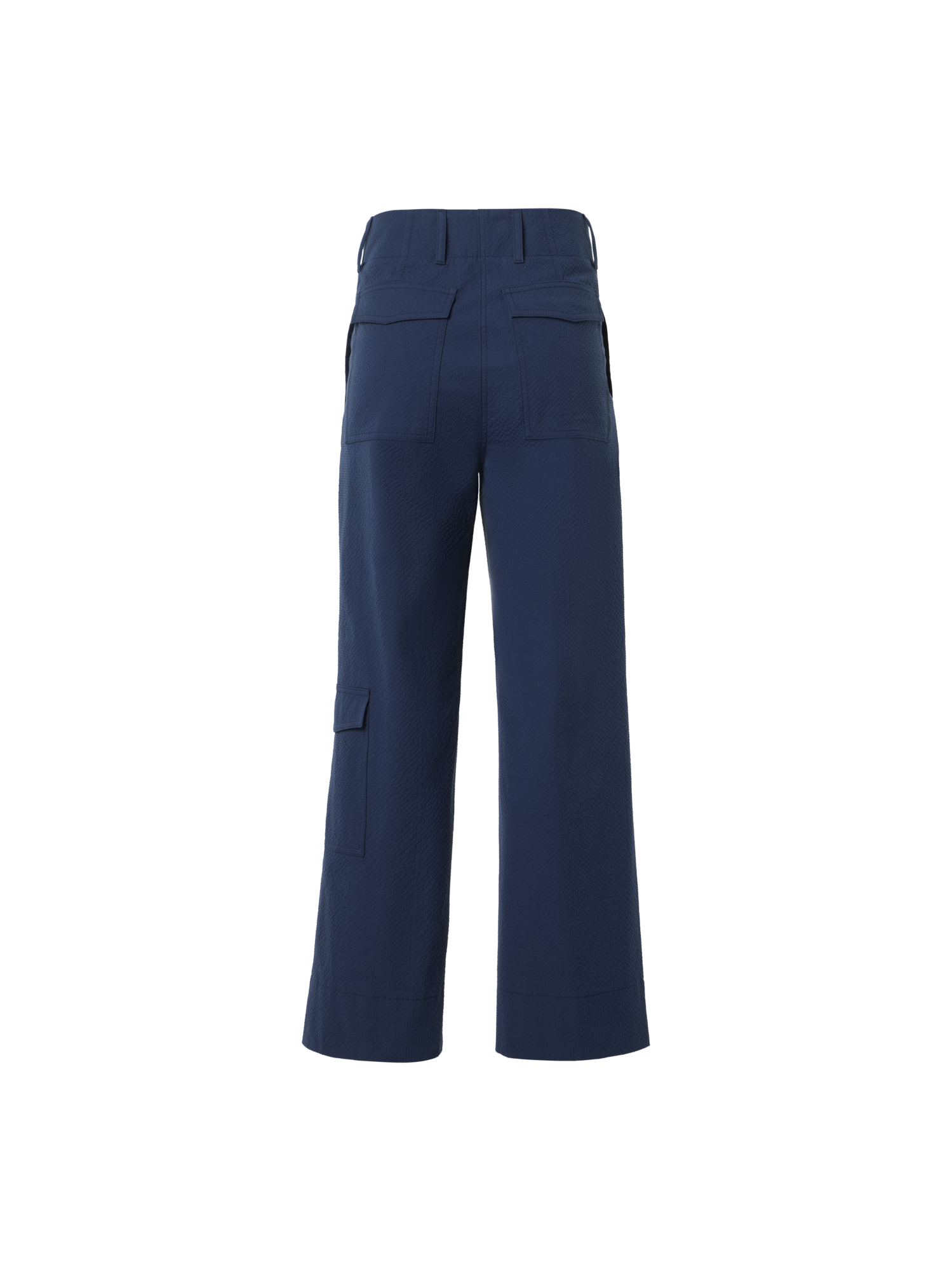 Designer Cliff Straight Cropped Cotton Seersucker Cargo Pants - navy - blue