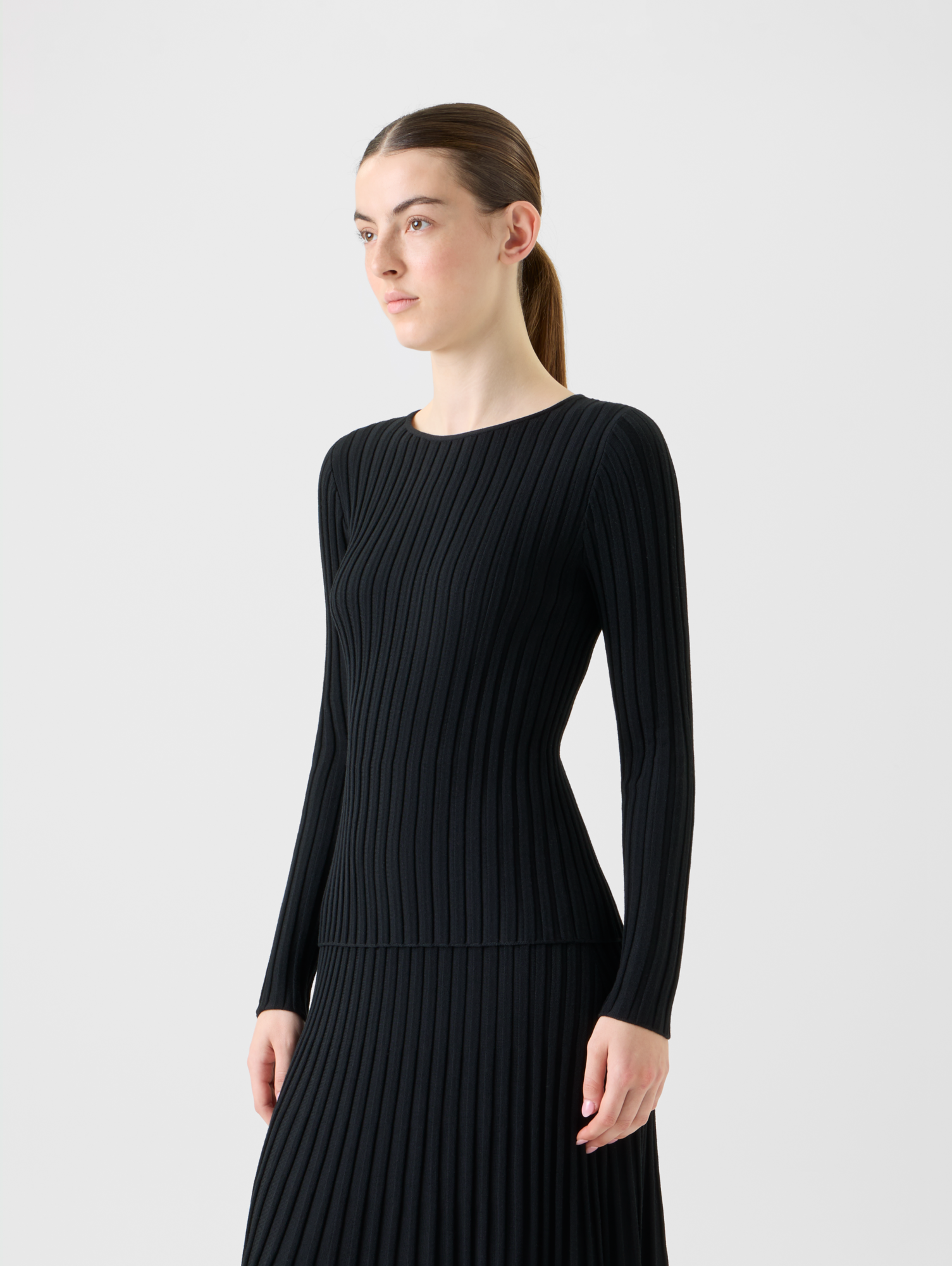 Designer Merino Wool Rib Knit Pullover - black - neutral 