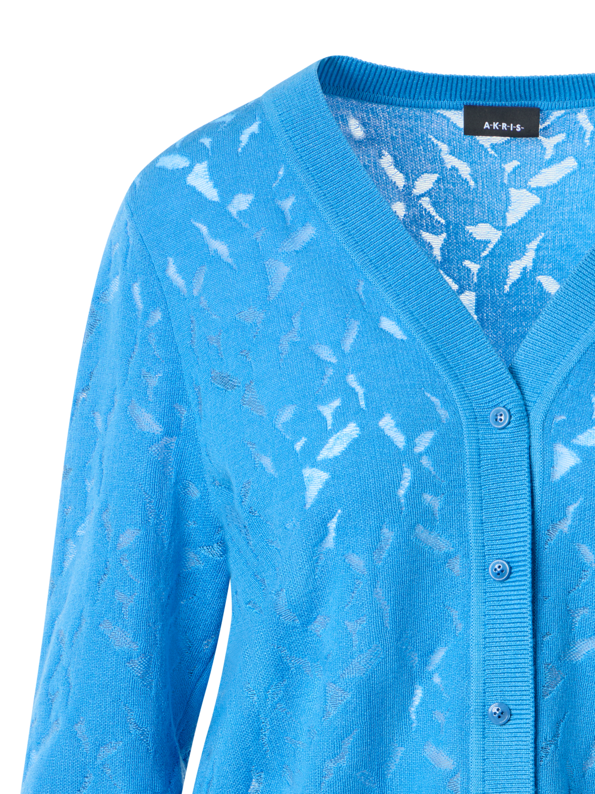 Designer Wool-Silk Whitecaps Intarsia Cardigan - blue