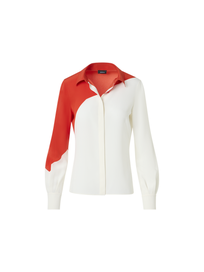 Designer Silk Crêpe Blouse with Polygon Print - multicolor