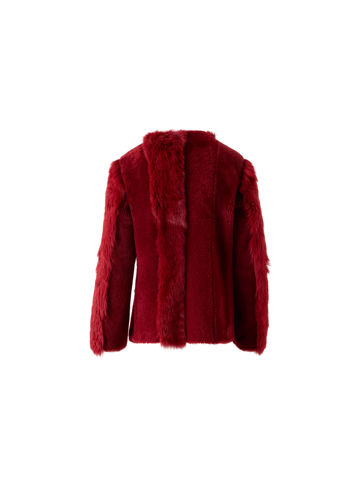 Designer Boxy Patchwork Shearling Short Coat - red
