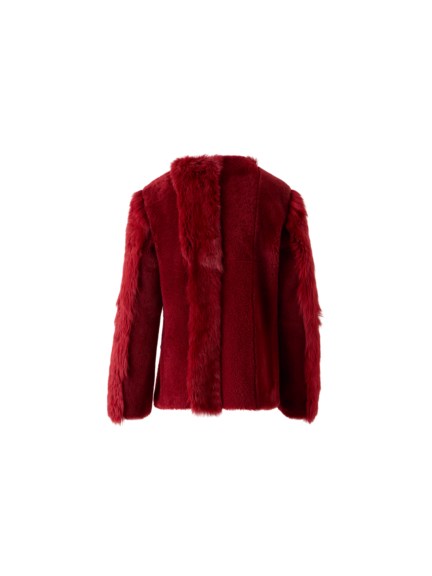 Designer Boxy Patchwork Shearling Short Coat - red