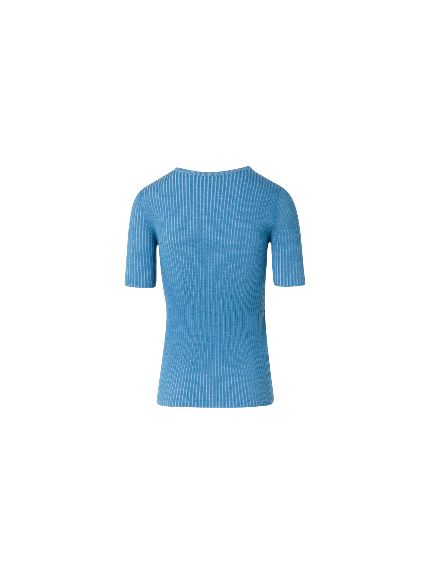 Designer Fitted Short Sleeves Knit Shirt in Merino Wool - blue