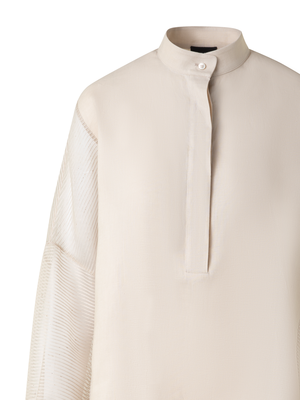 Designer Linen Tunic Blouse with Striped Organza - neutral - grey - beige