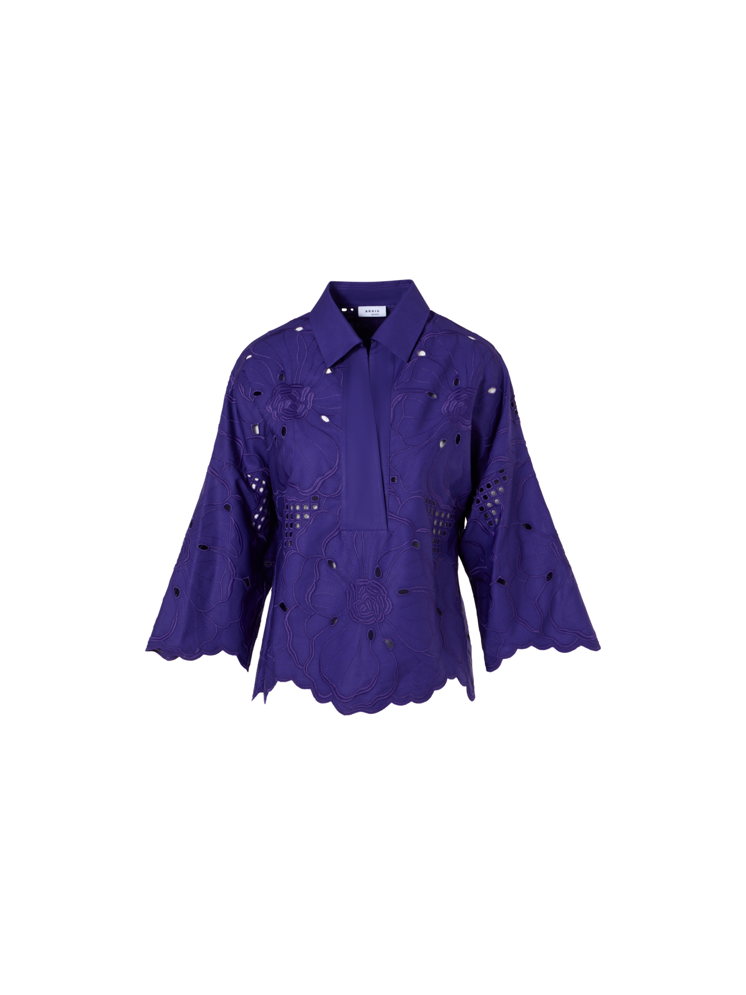 Designer 3/4-Sleeve Flower Eyelet Blouse - purple