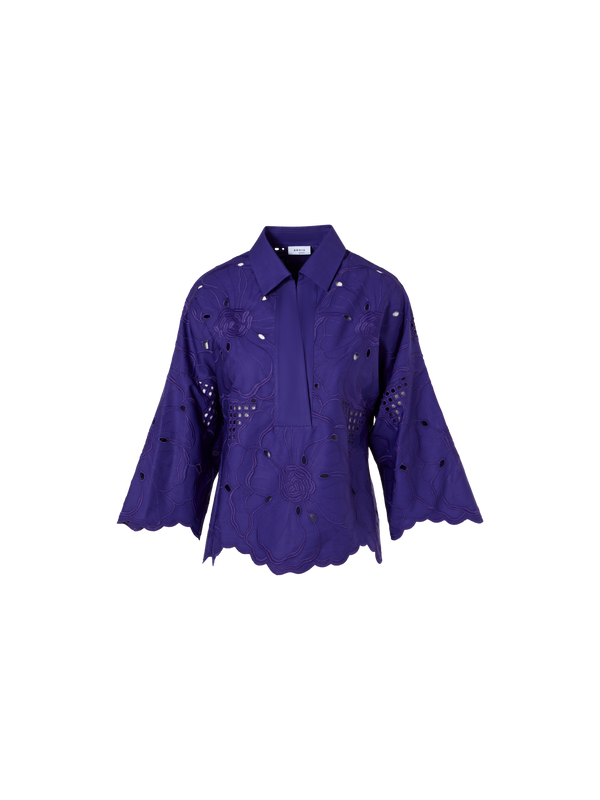 Designer 3/4-Sleeve Flower Eyelet Blouse - purple