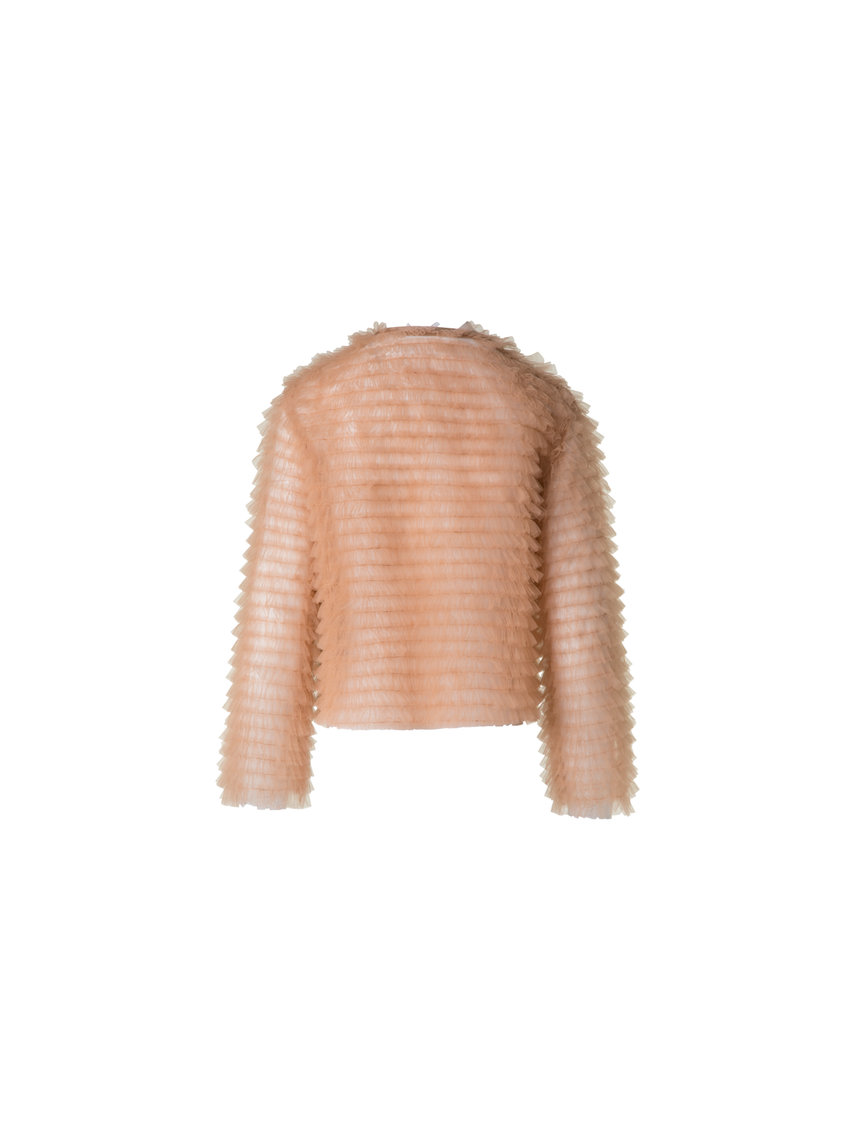 Designer Short Allover Ruched Tulle Jacket - neutral - pastel - beige