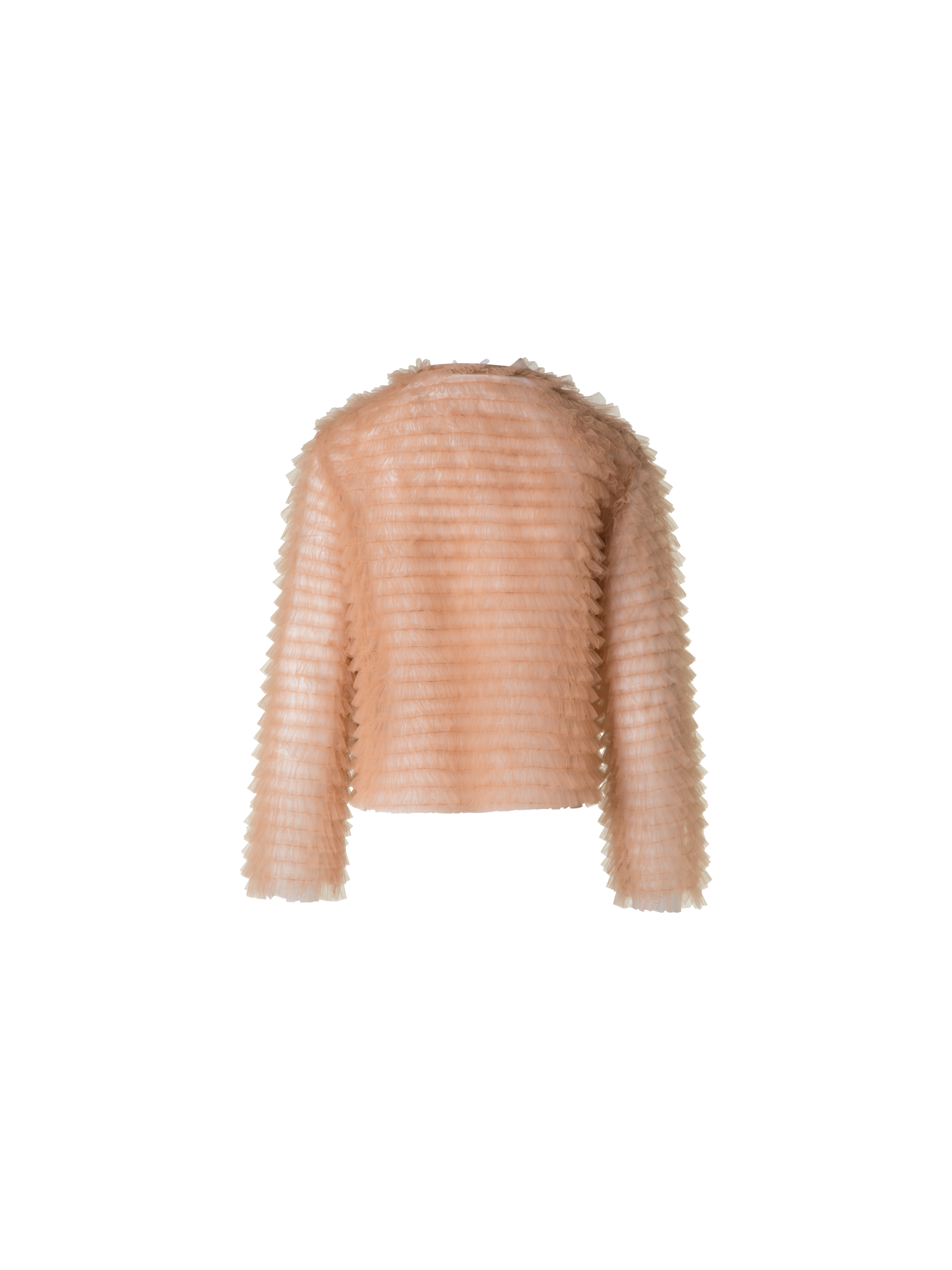 Designer Short Allover Ruched Tulle Jacket - neutral - pastel - beige