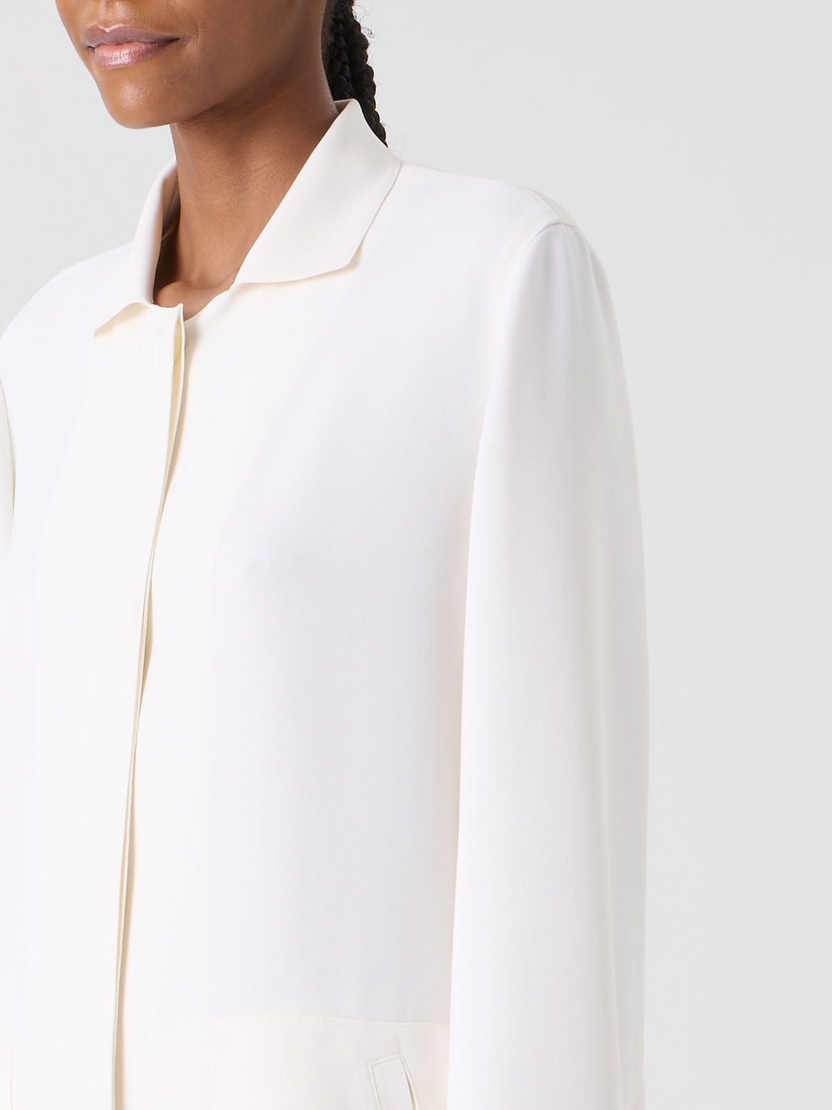 Designer Harp Long Techno Crêpe Jacket with Patch Pocket - ecru