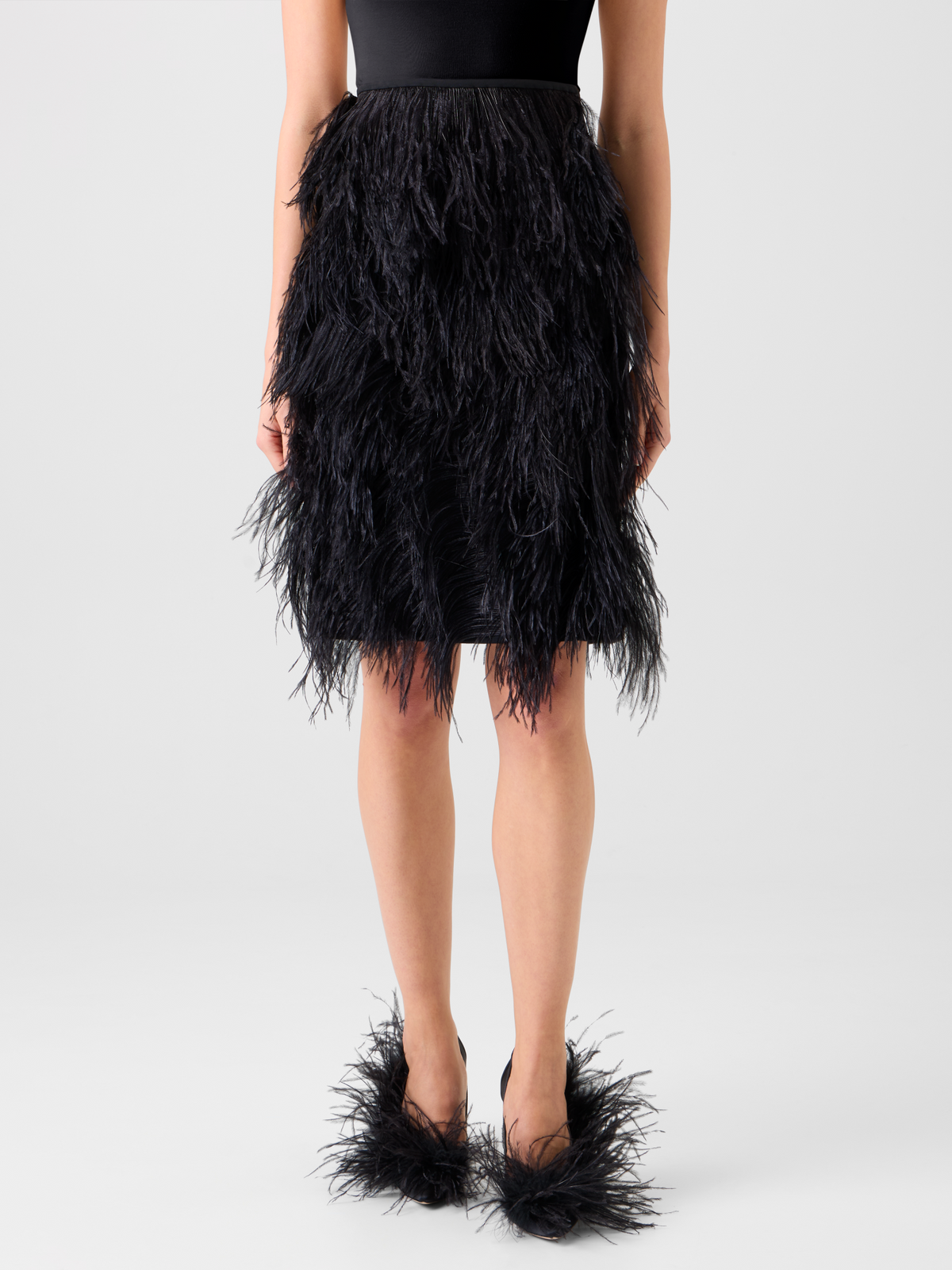 Designer Wool Double-Face Feathered Pencil Skirt - black - neutral #editorial