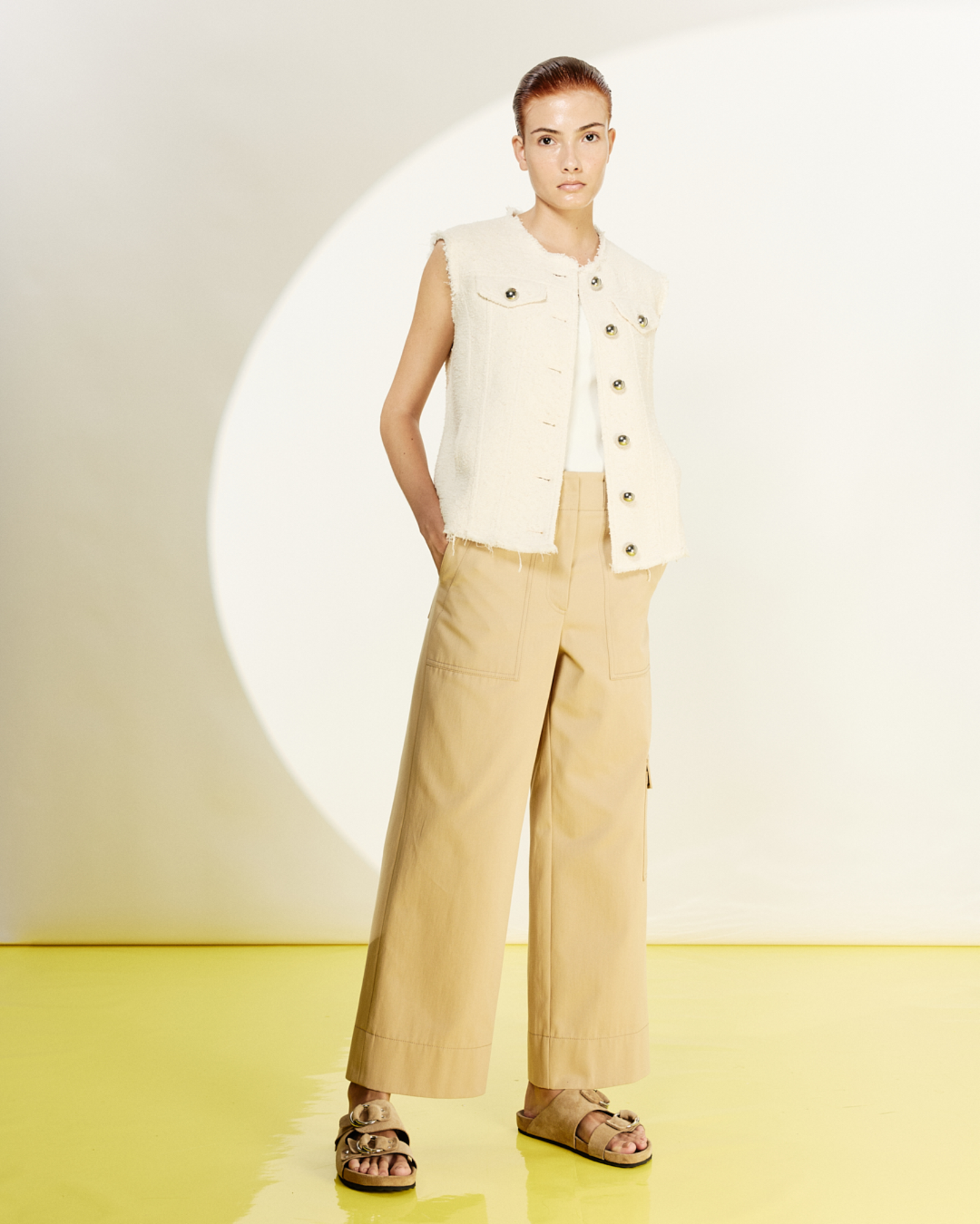 Designer Oversize Gilet in Summer Bouclé Cotton - ecru 