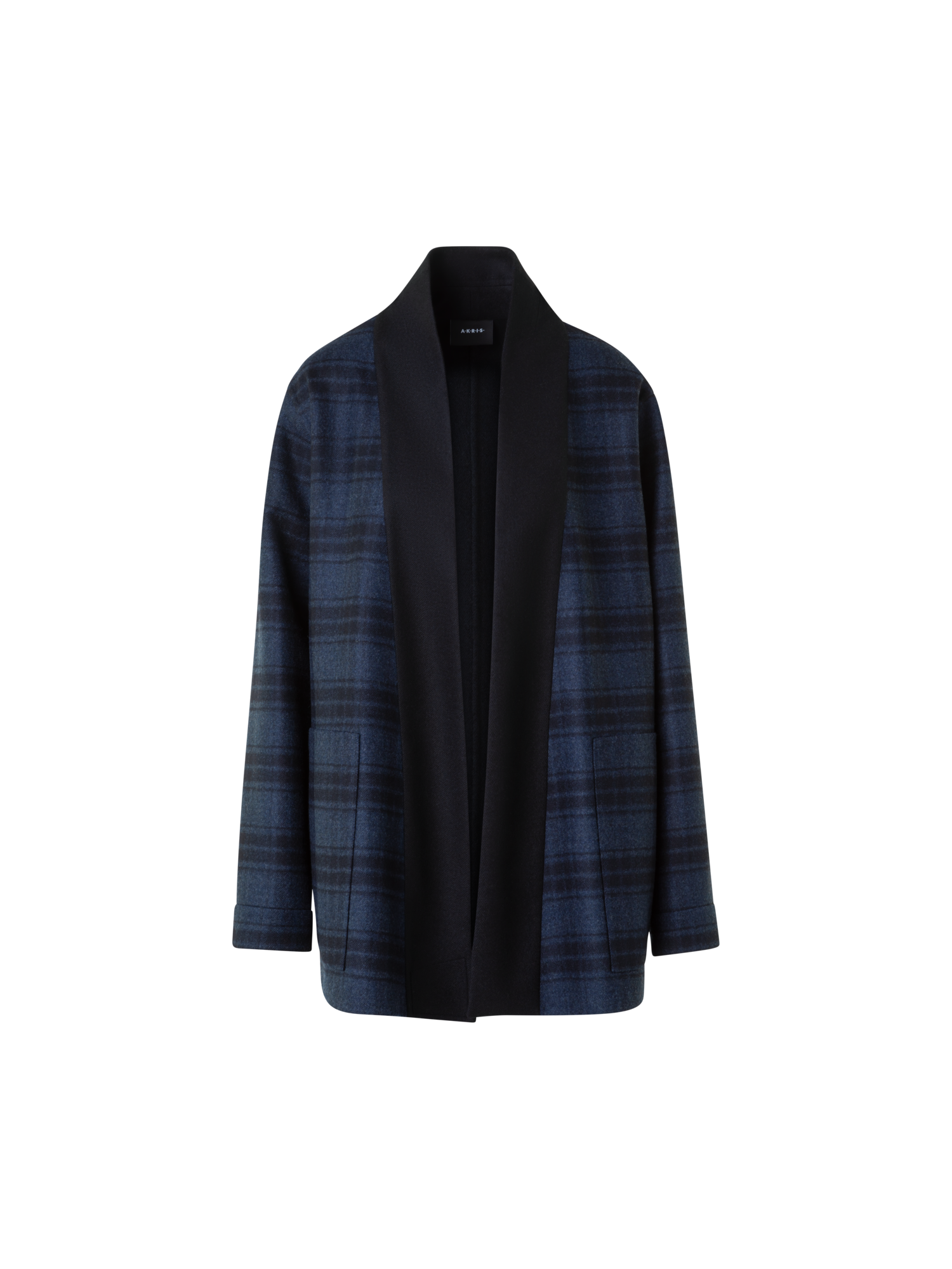 Designer Oversized Wool Double-Face Plaid Shirt Jacket - navy - blue