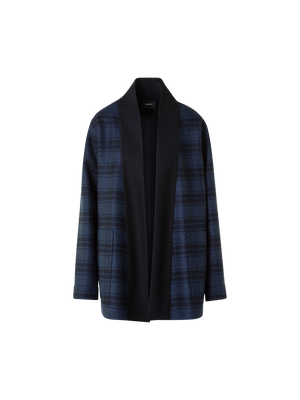 Designer Oversized Wool Double-Face Plaid Shirt Jacket - navy - blue