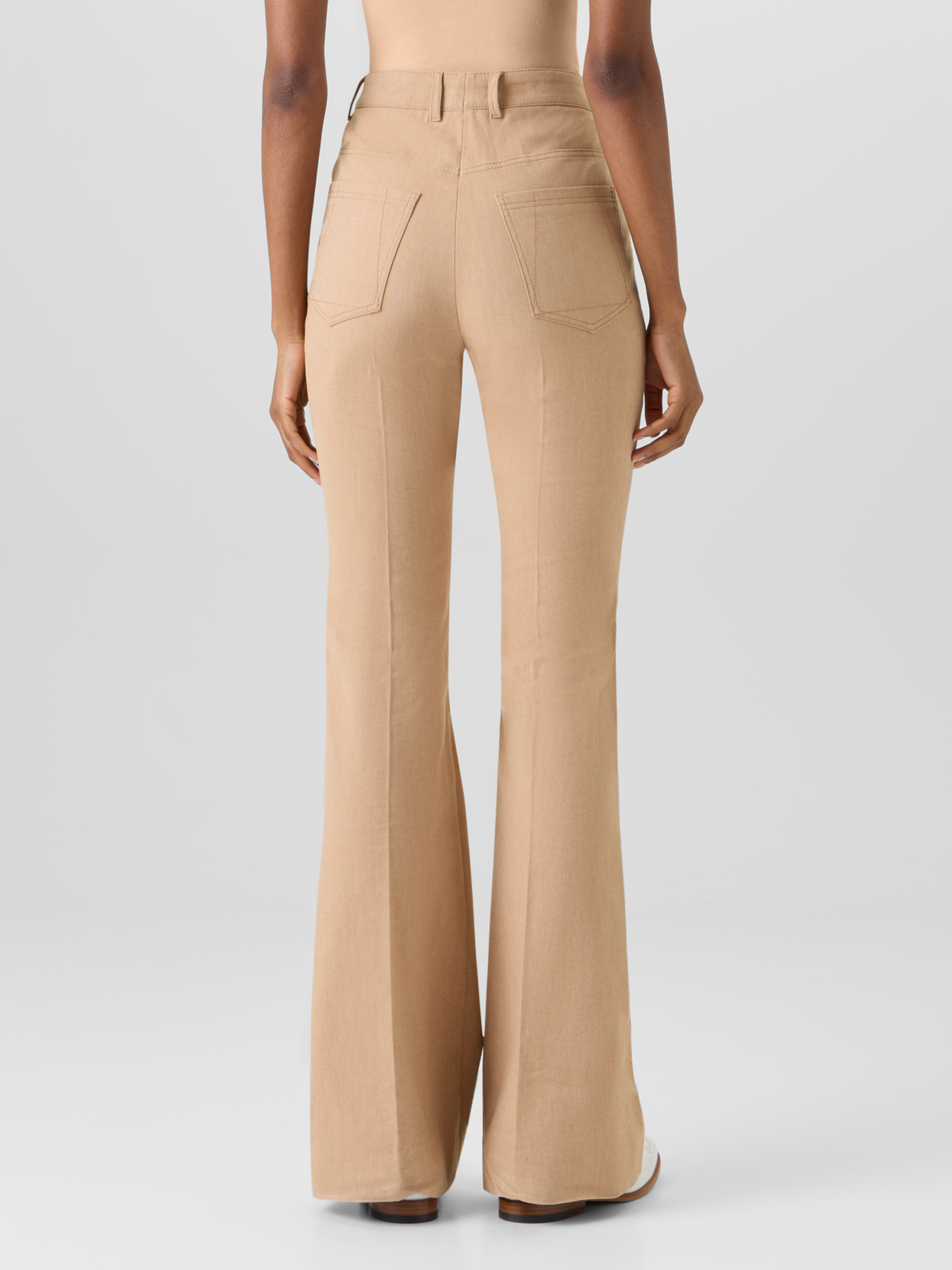 Designer Farid Bootcut Pants in Stretch-Cotton Denim - beige #editorial