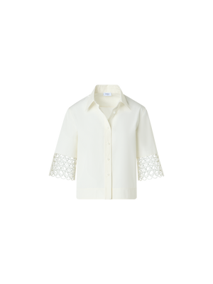 Designer Cotton Boxy Blouse with Eyelet Guipure - white