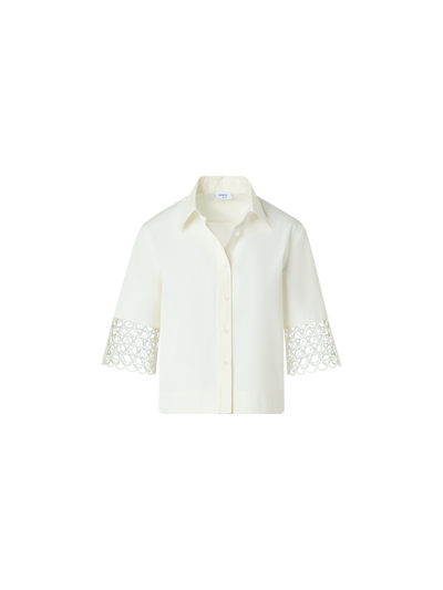 Designer Cotton Boxy Blouse with Eyelet Guipure - white