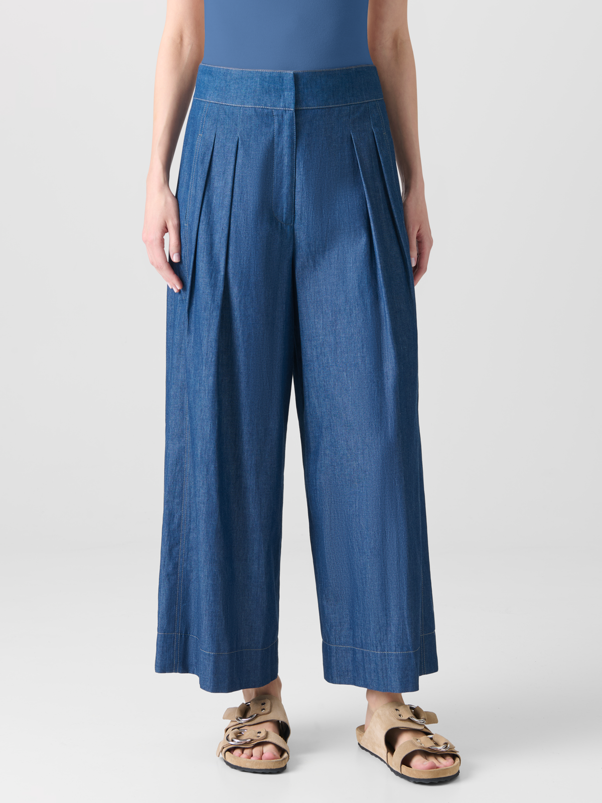 Designer Wide Lightweight Cotton Denim Culottes - blue #editorial