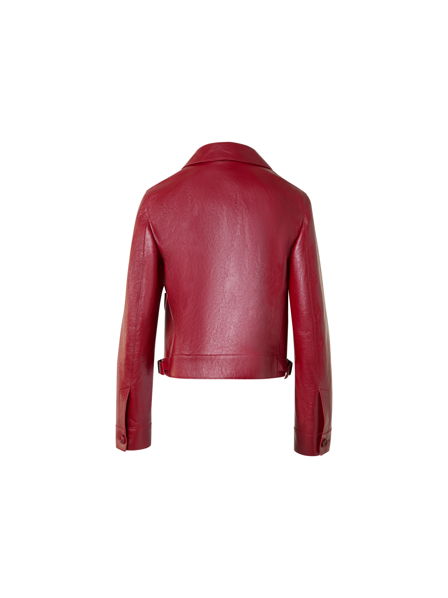 Designer Short Bomber Jacket in Lacquered Leather - red