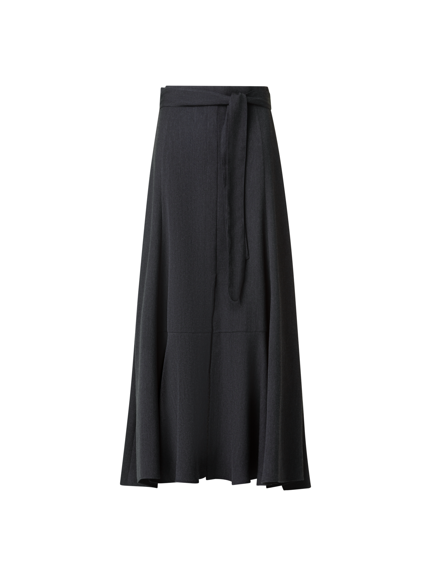 Designer Long Boho Wool Flannel Flared Skirt - neutral - grey