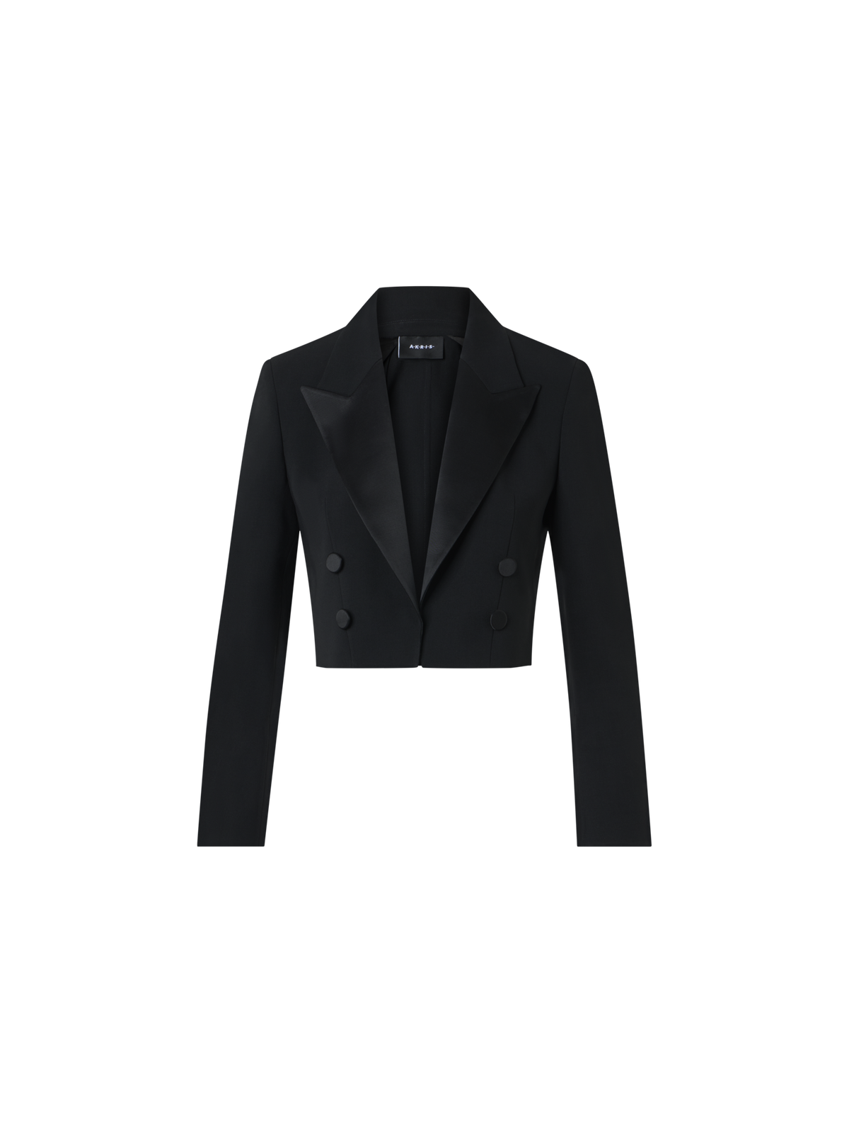 Designer Cropped Wool Double-Face Jacket with Satin Lapel - black
